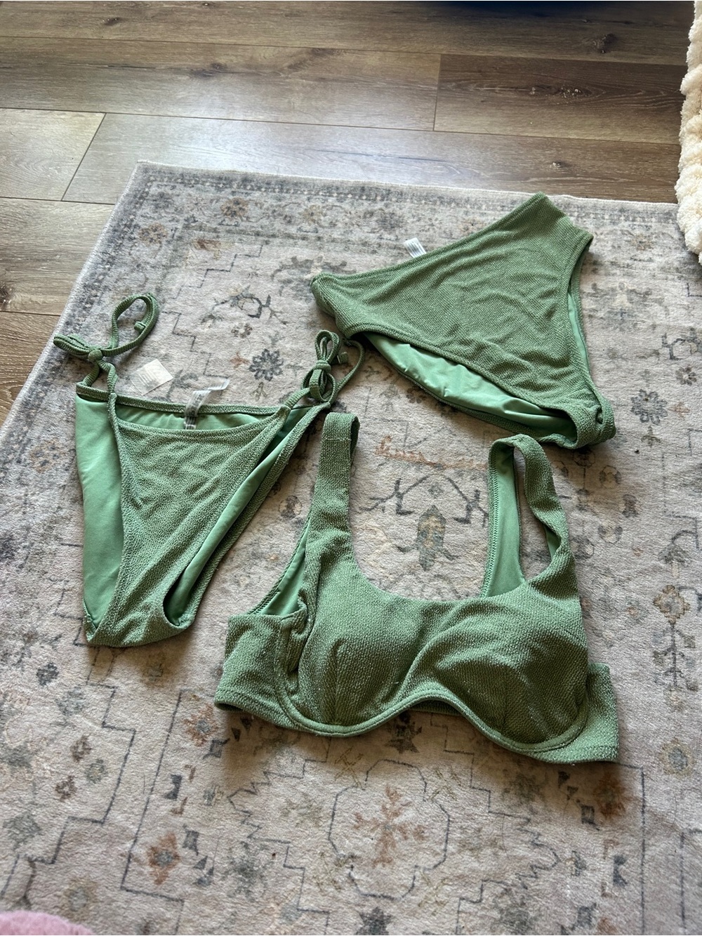 PINK Victoria's Secret Green Textured Bikini Set
